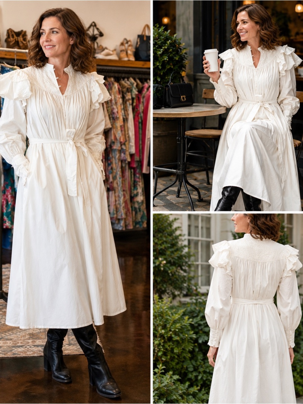 V. De. Vinster Cotton heirloom pleated ivory Ruffled Women's Dress NWT $410